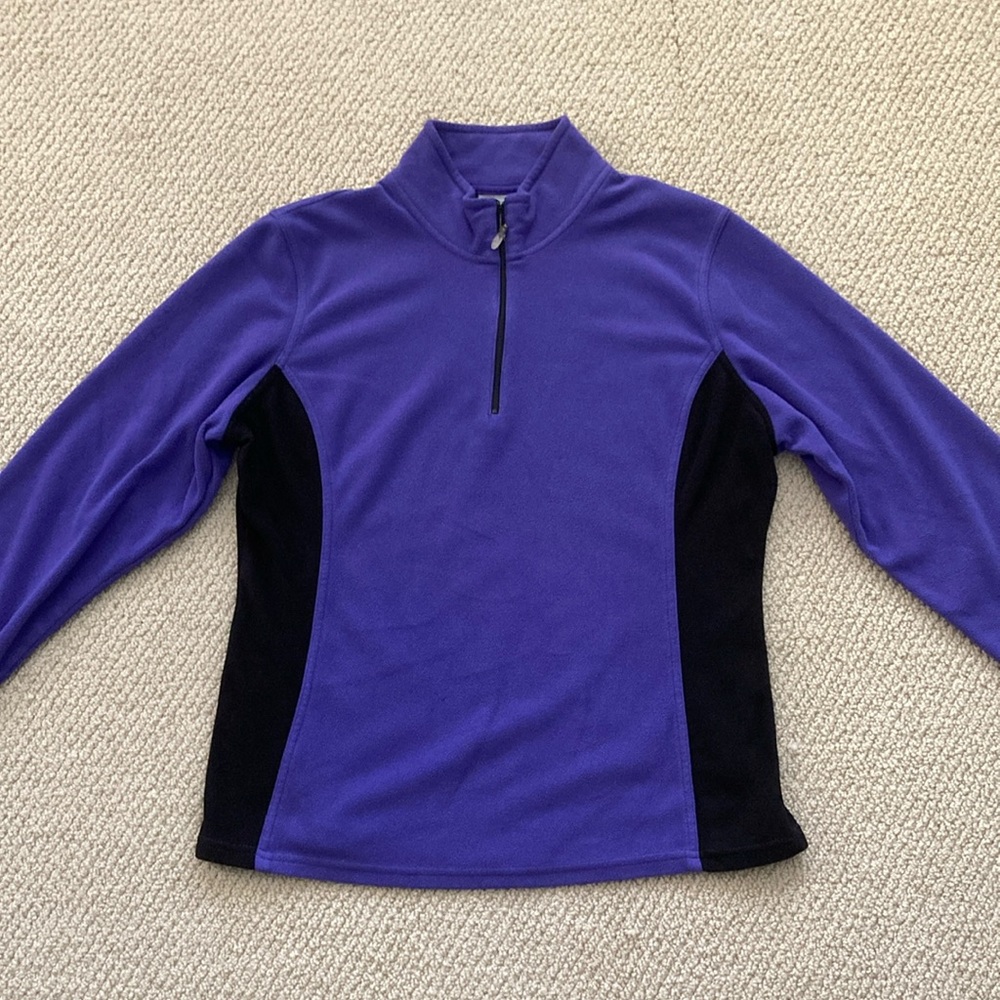 Champion Fleece Half Zip Sweater Size Large Purple Black Pullover Women’s EUC